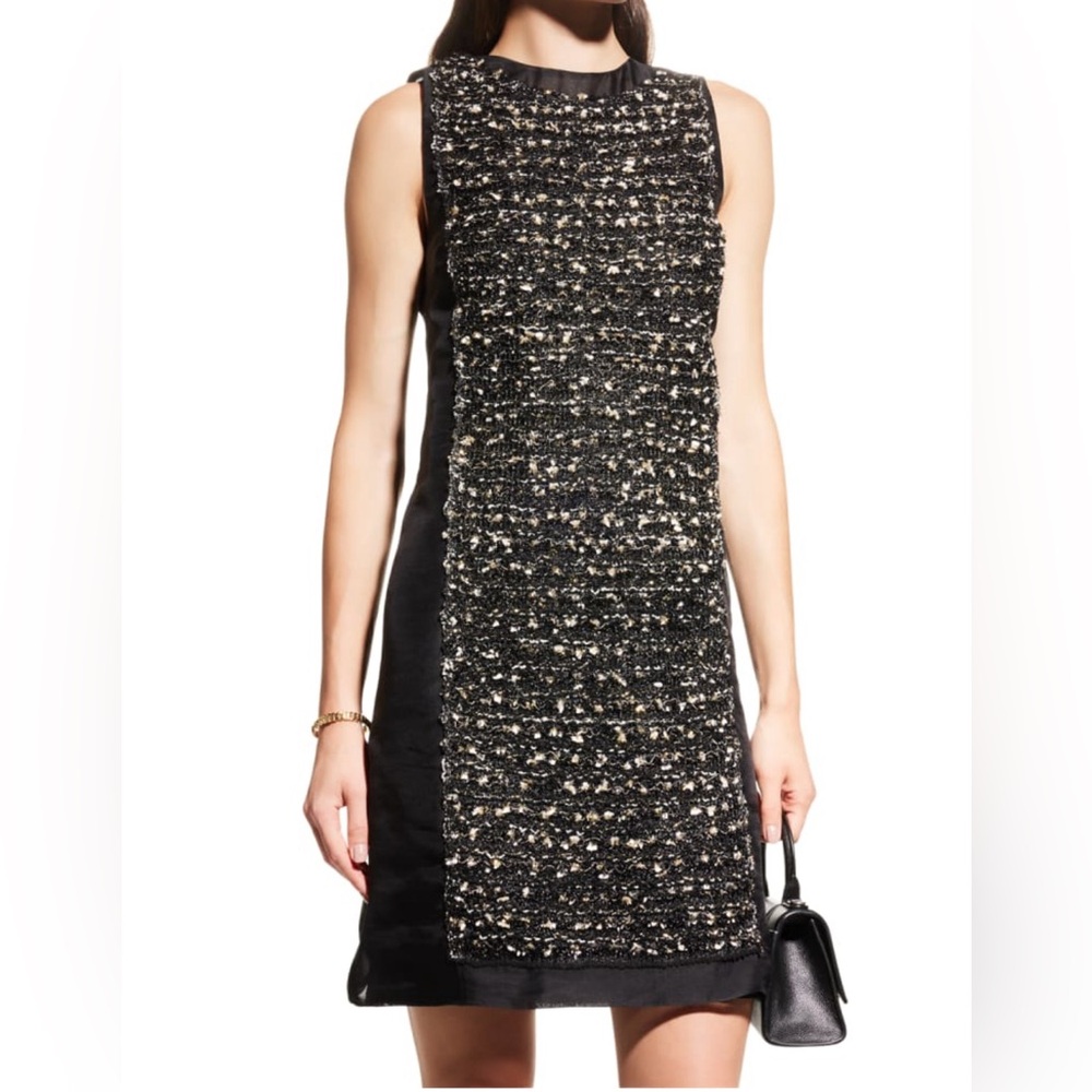 St.John Organza-Bordered Metallic Eyelash Tweed Dress size 10